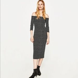 NWT Zara Polka Dot Off the Shoulder Midi